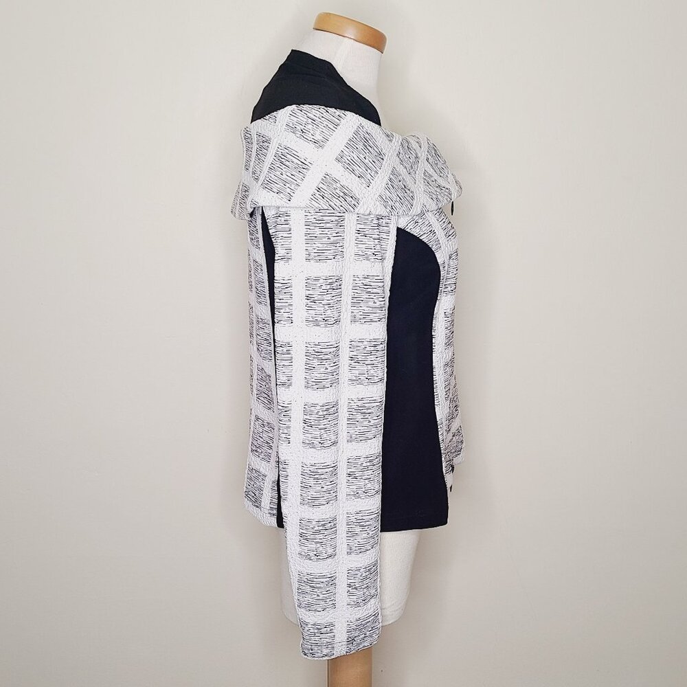 Joseph Ribkoff Black and White Off-Shoulder Zip Front Jacket - Picture 4 of 11